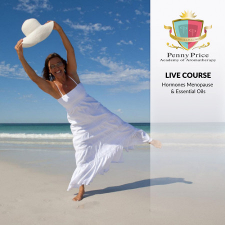 Live Online Course: Hormones, Menopause & Essential Oils. Happy Woman on the beach.